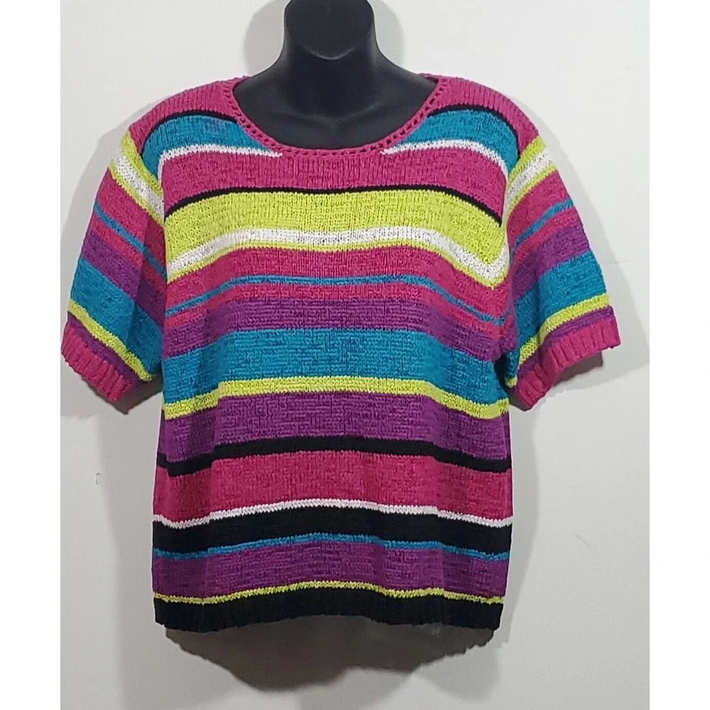 Norm Thompson XL Short Sleeve Striped Pullover Sweater